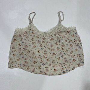 American Eagle Lace Trim Floral Cami Tank Top Cream Size M